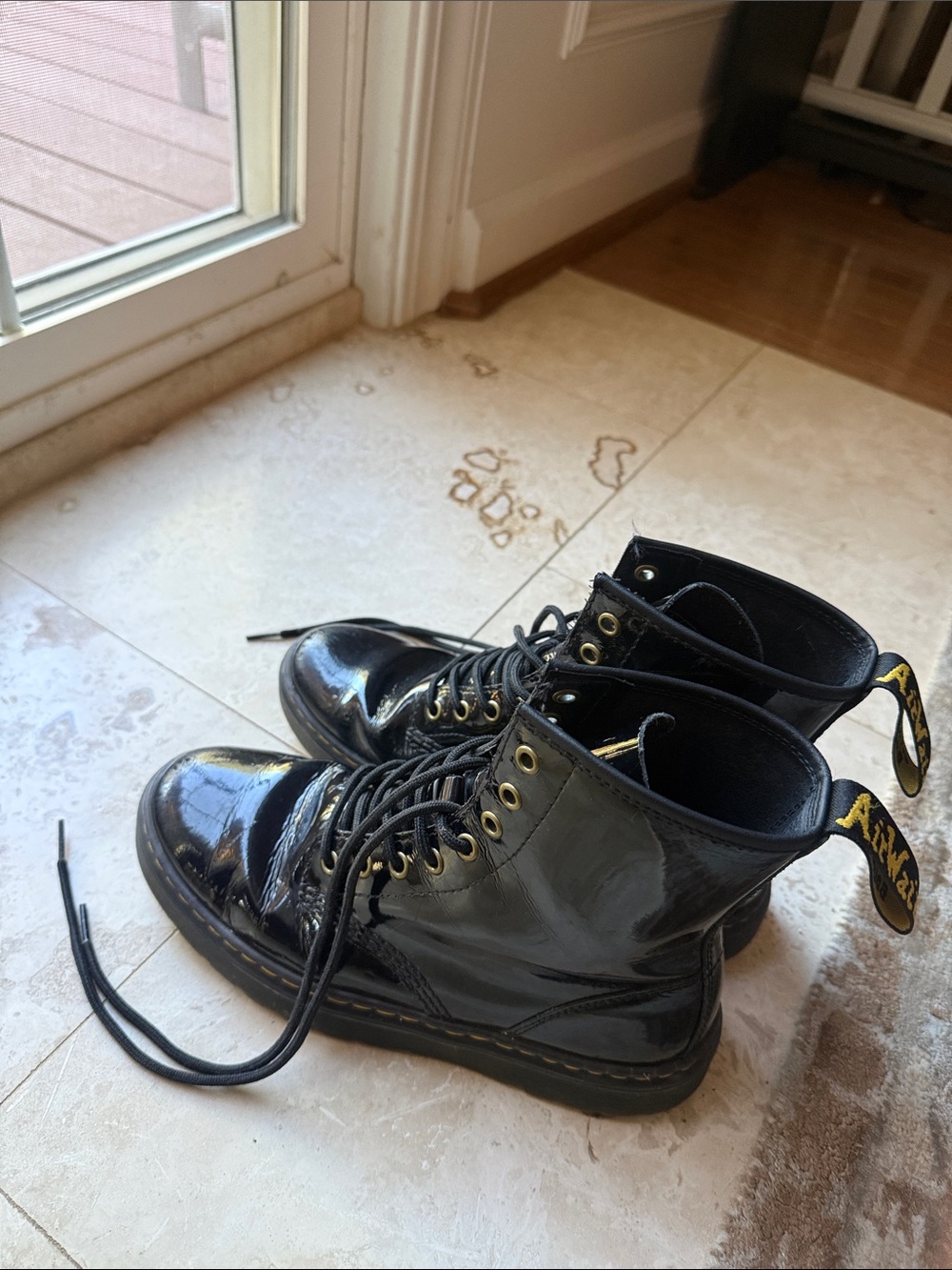 Dr. Martens Black Patent Lace-Up Ankle Boots